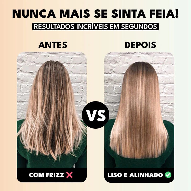 A melhor escova alisadora que faz o mesmo efeito de progressiva em segundos sem perder tempo e dinheiro com horas no salão de beleza. São 5 funções em uma: Alisa, sela, modela, alinha e anti frizz.
