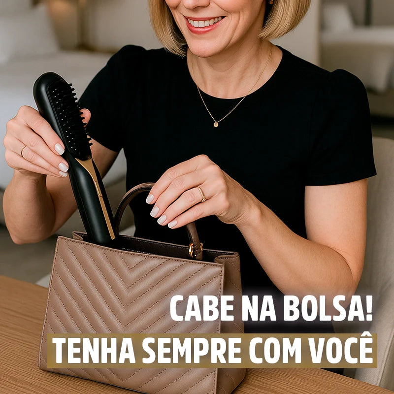 A melhor escova alisadora que faz o mesmo efeito de progressiva em segundos sem perder tempo e dinheiro com horas no salão de beleza. São 5 funções em uma: Alisa, sela, modela, alinha e anti frizz.